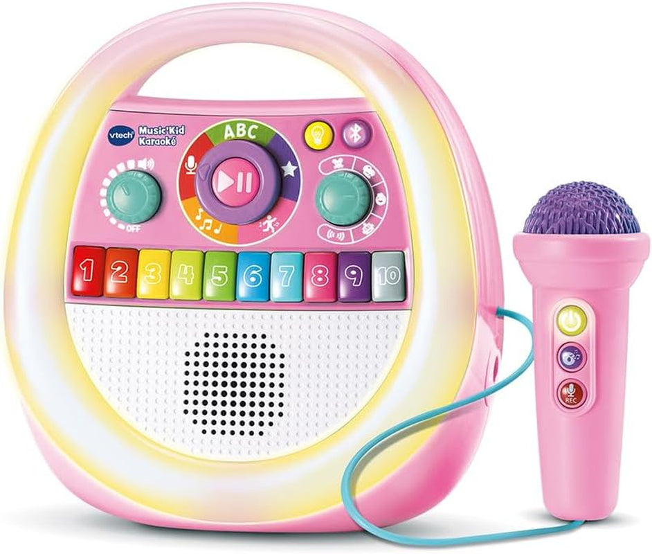 - Music'Kid Karaoké Rose - Enceinte Bluetooth Lumineuse Enfant - Baladeur Musical Avec Micro Karaoké, Comptines Et Chansons, Enregistreur Vocal - Cadeau Enfant Dès 2 Ans - Contenu En Français