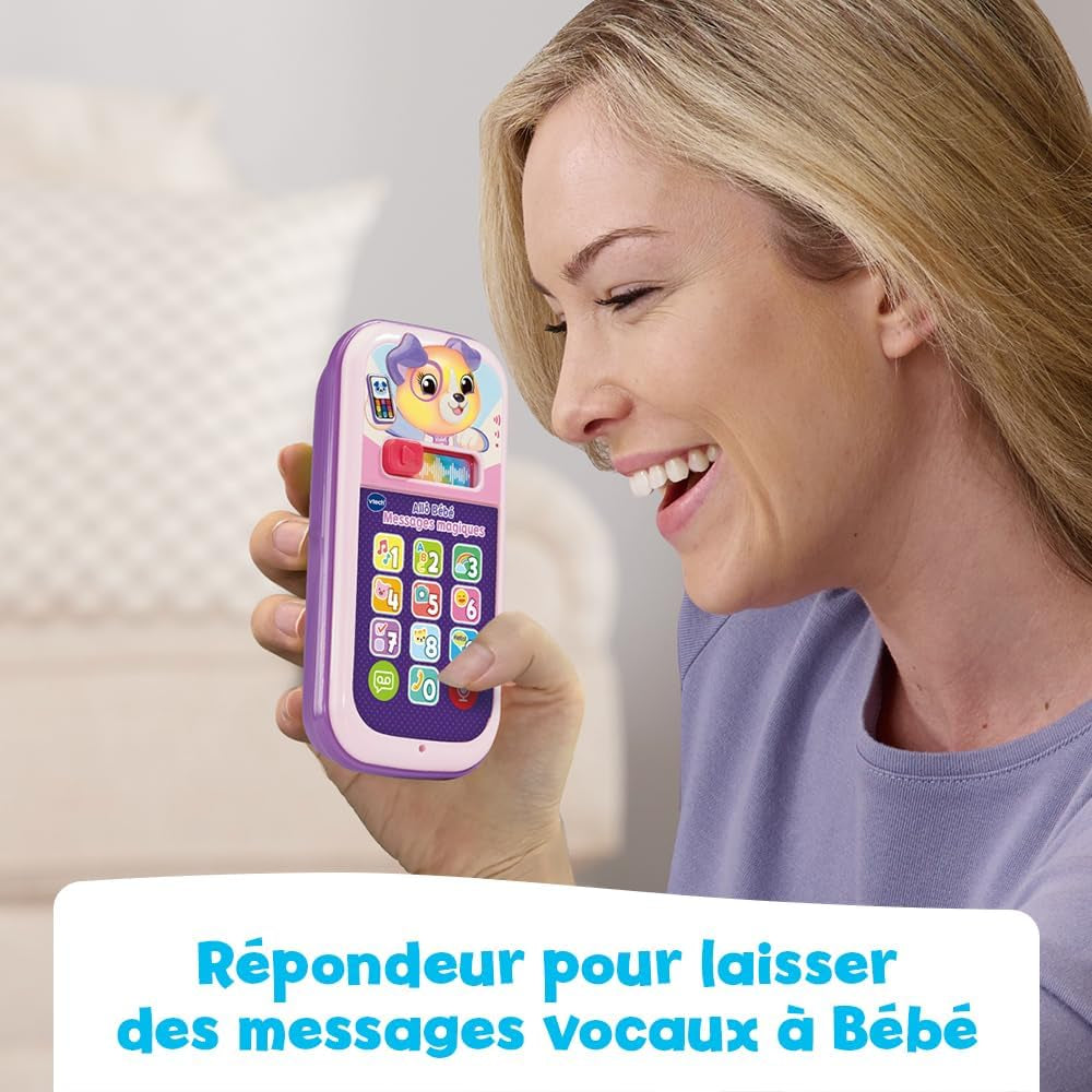 - Allô Bébé Messages Magiques Rose, Premier Téléphone Interactif, Parlant Et Musical Avec Enregistreur Vocal, Changeur De Voix Et Effets Lumineux, Cadeau Bébé Dès 9 Mois - Contenu En Français