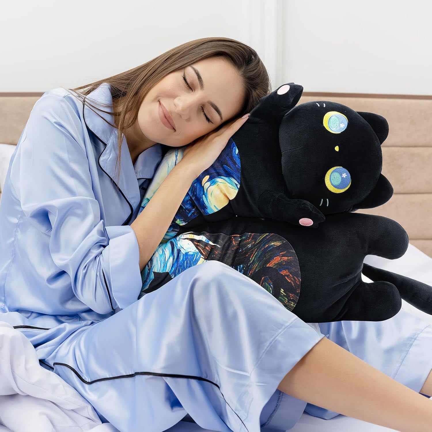 50CM Kawaii Chat Peluche Coussin Long Chat Noir Jouet Moelleux Et Confortable Oreiller Chat En Peluche Pour Les Enfants De 3 Ans Et Plus