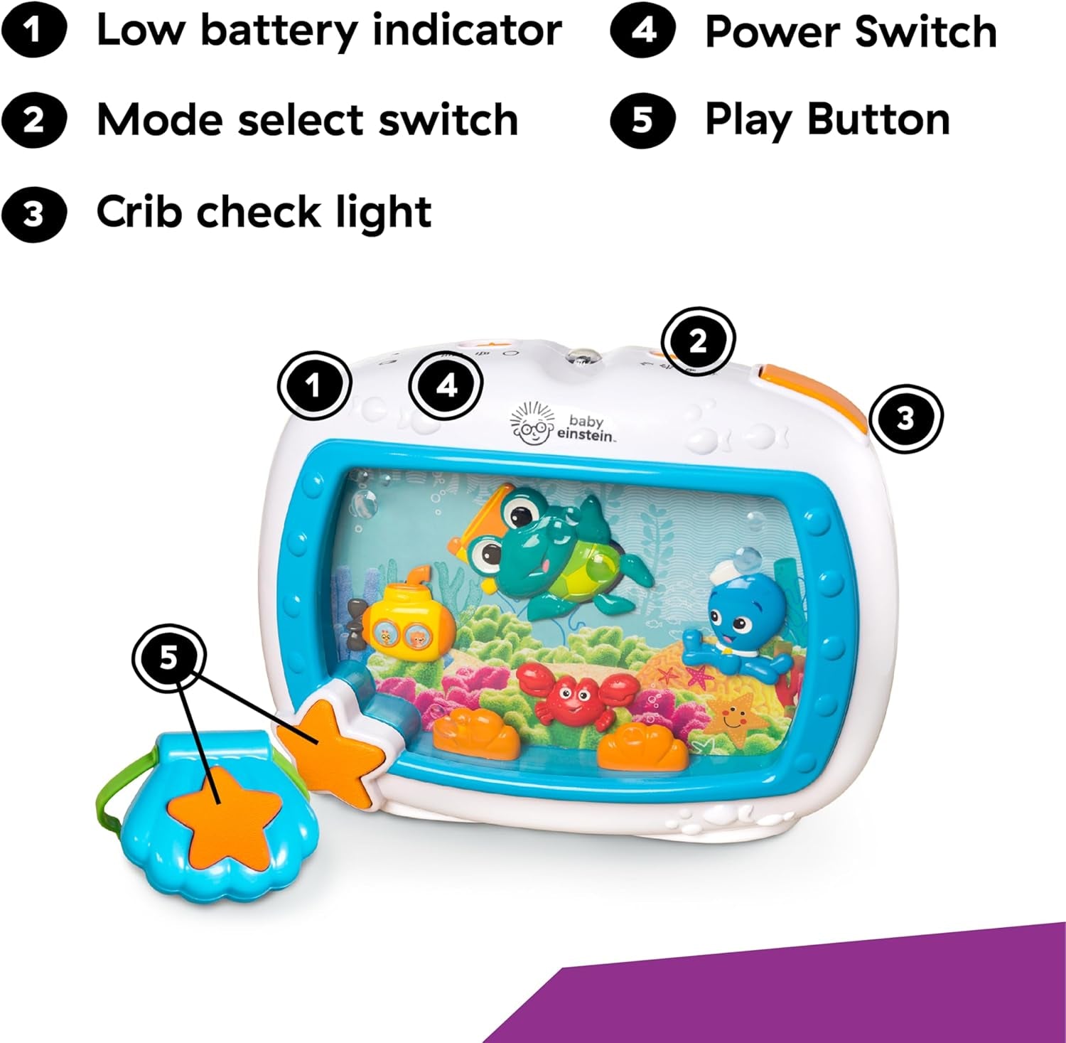 Sea Dreams Soother, Veilleuse Bébé Musicale Et Lumineuse Avec Bruit Blanc – Aquarium Bébé Veilleuse Enfant Apaisante, Lumières Douces, Sons Océan, Télécommande, 0+ Mois