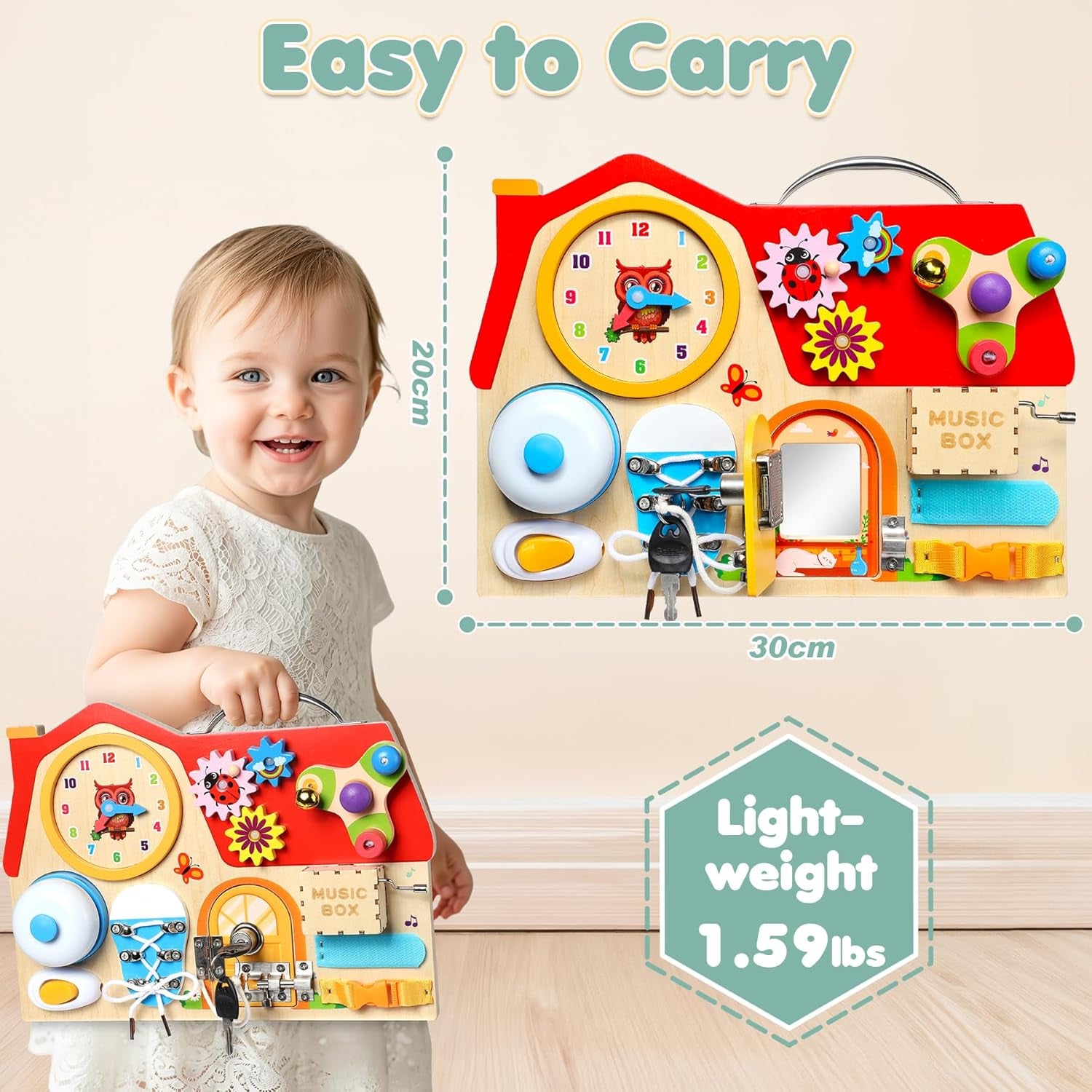 Wooden Busy Board, Jeux Montessori Éducatif Jouets D'Activité Et De Développement, Activité Sensoriel Parcours Motricité Bébé Jeux Educatif Jouet Enfant, Jeux Enfant Voyage, Cadeaux De Noël