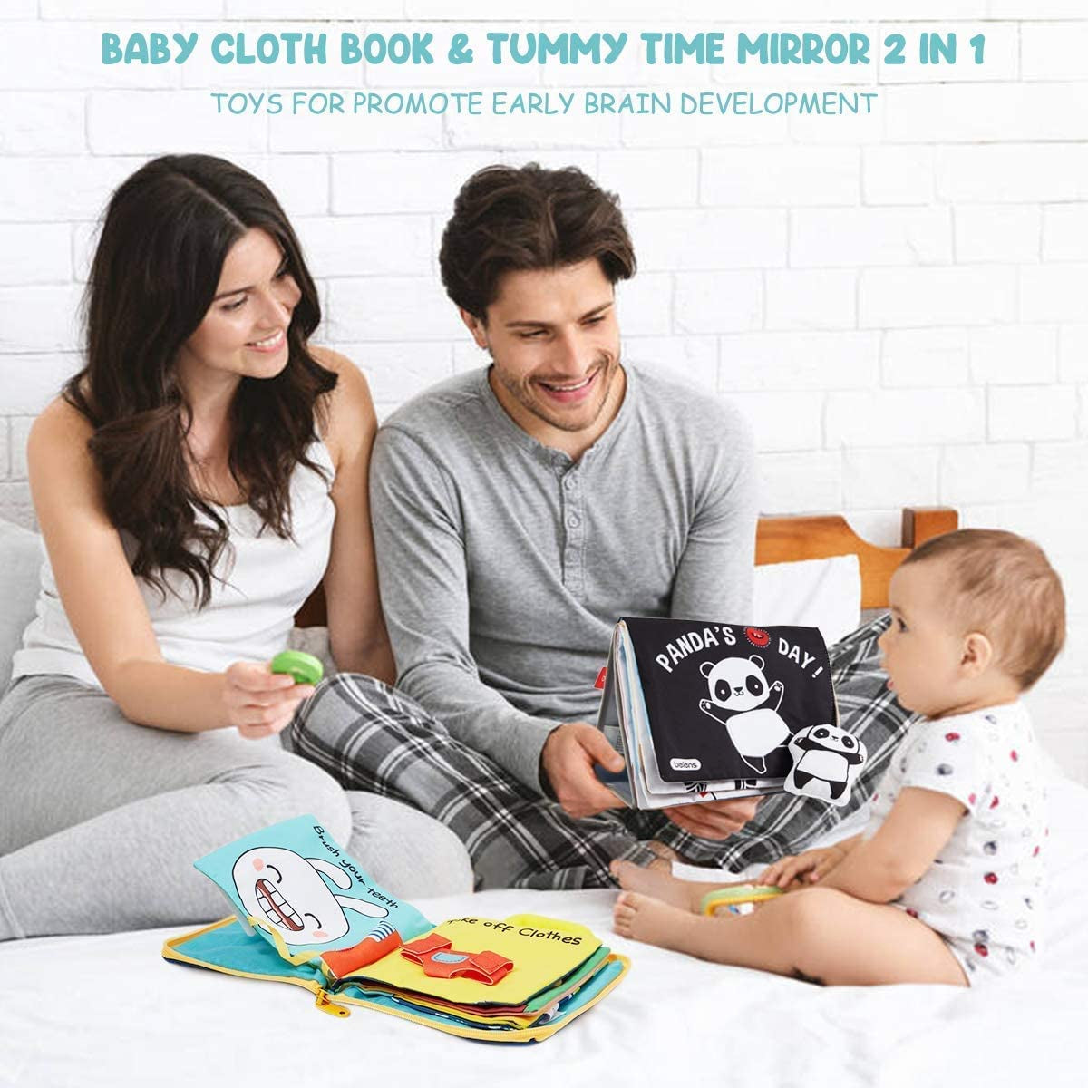 Jouet Bebe 0 3 6 12 Mois,Livre Tissu Bebe Avec Miroir,Noir Et Blanc Livres D'Éveil Doux Froissé Avec Panda,Jeux Bebe Montessori Bebe Eveil 0-6 Mois,Cadeau Bebe Naissance Garcon Fille