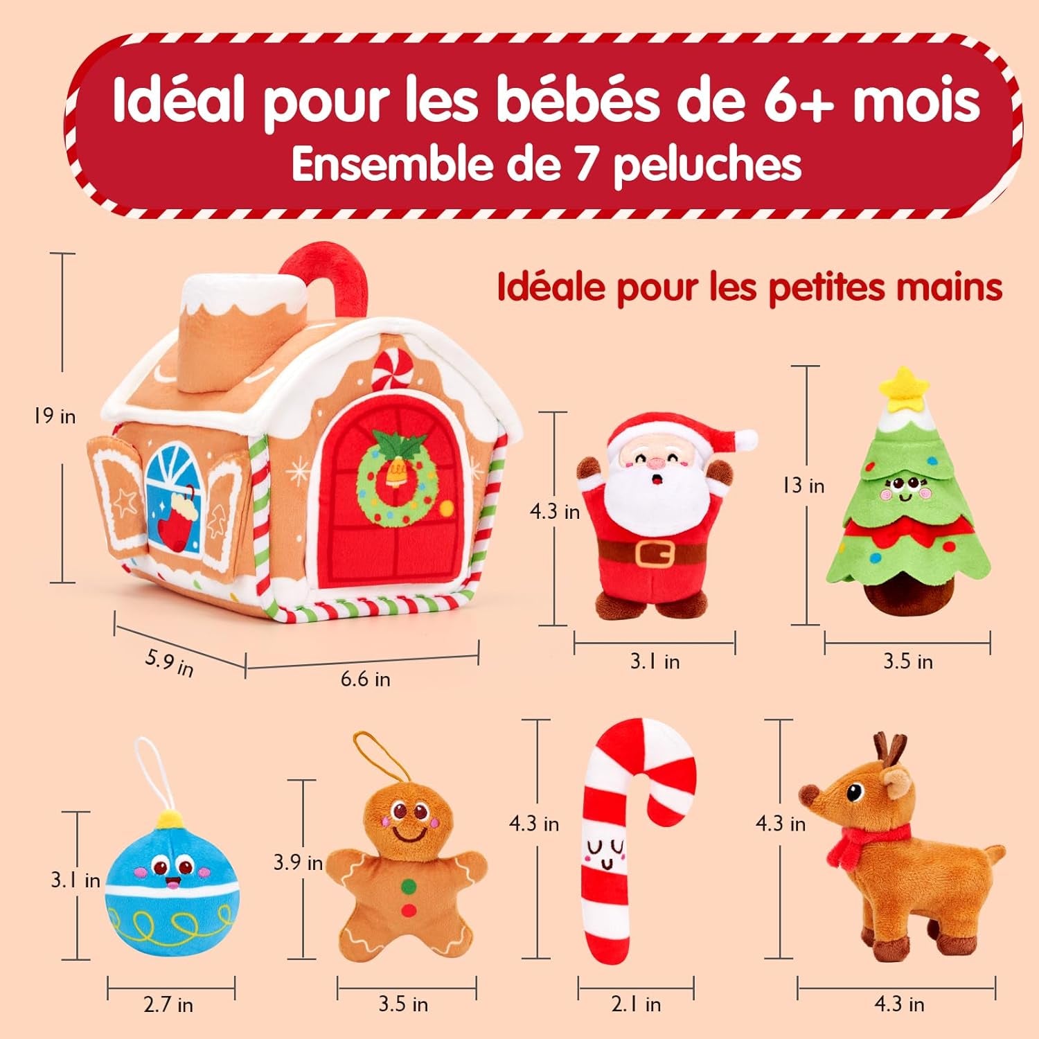Jouet Bébé 6 Mois, Maison En Pain D'Épices De Noël - Jouet Eveil Bebe 6-12 Mois, Jouets Sensoriel En Peluche, Jeux Montessori Enfant Cadeau Pour Bebe 1 an Garçon Fille