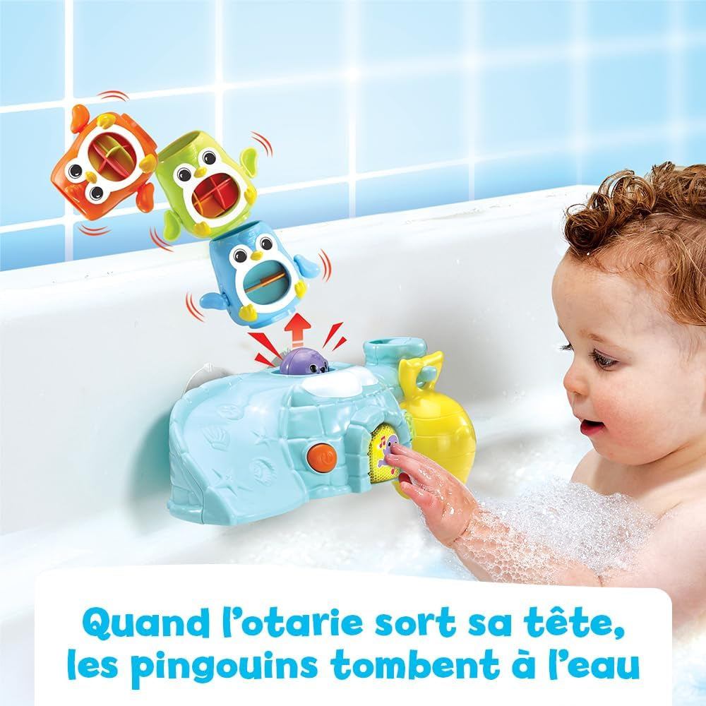 - 1, 2, 3 Empilo Pingouins, Jouet De Bain Tour À Empiler Bébé, Igloo Interactif Et Musical Avec Trio De Pingouins Et 2 Ventouses De Fixation, Cadeau Enfant Dès 1 an - Contenu En Français