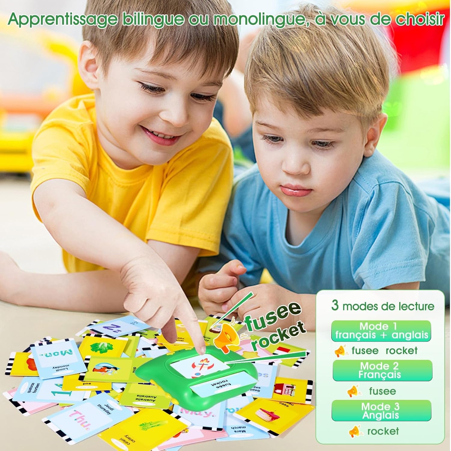 Cartes Éducatives, Carte Parlante Montessori Français, Jouets Éducatifs 2 Ans Jeunes Enfant Jouet Bebe Jeu Garcon Fille De 1 À 6 Ans Pour Écouter Et Apprendre 384 Mots (Français/Anglais/Bilingue)