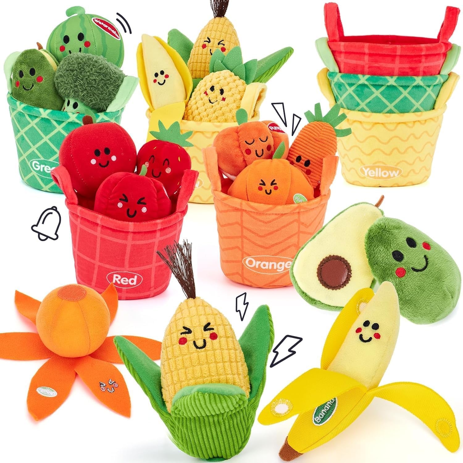 Jouet Bebe 6 Mois Jouet Eveil Bebe 6-12 Mois, 16 Pièces Fruits Et Legumes Jouets En Peluche Avec Panier, Jouet Sensoriel Bebe Jeux Montessori Cadeau Bebe 1 an Garçon Fille