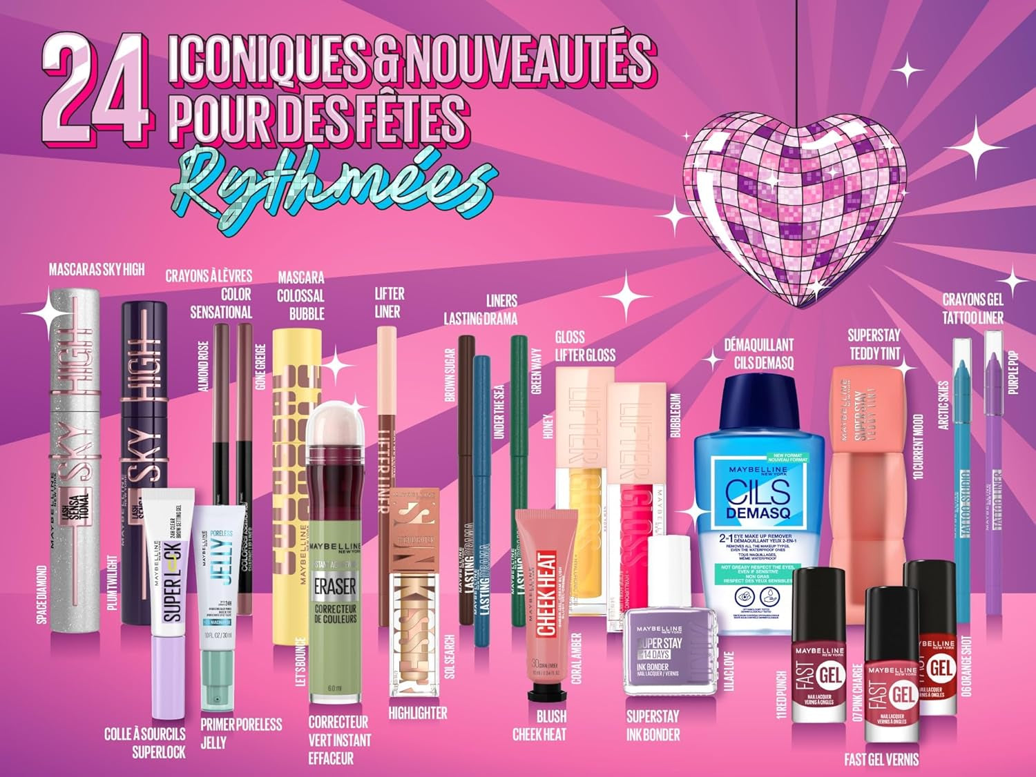 – Calendrier De L'Avent 2025 – Coffret 24 Produits De Maquillage – Grand Format – Teint, Regard, Lèvres & Ongles
