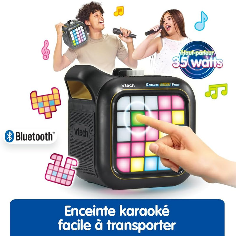 - Karaoke Light Party - Enceinte Bluetooth Lumineuse Pixel Art - Kit Karaoké Complet Avec 2 Micros Sans Fil, Modificateur De Voix Et Jeux - Cadeau Adulte, Ado Et Enfant - Contenu En Français