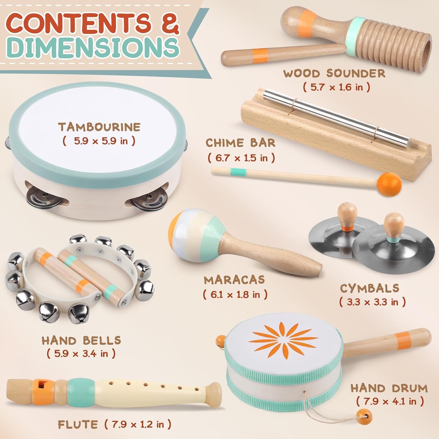 Instruments De Musique Pour Bébés – Jouets Musicaux Montessori Pour Enfants, Ensemble D'Instruments À Percussion En Bois, Jouets Musicaux Aux Couleurs Neutres, Cadeaux Pour Les Tout-Petits (8 in 1)