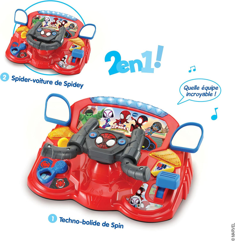 - Mission Pilote 2 En 1 Spidey Et Ses Amis - Simulateur De Conduite, Volant Interactif - Spider-Voiture De Spidey Et Techno-Bolide De Spin - Cadeau Enfant De 3 Ans À 7 Ans - Contenu En Français