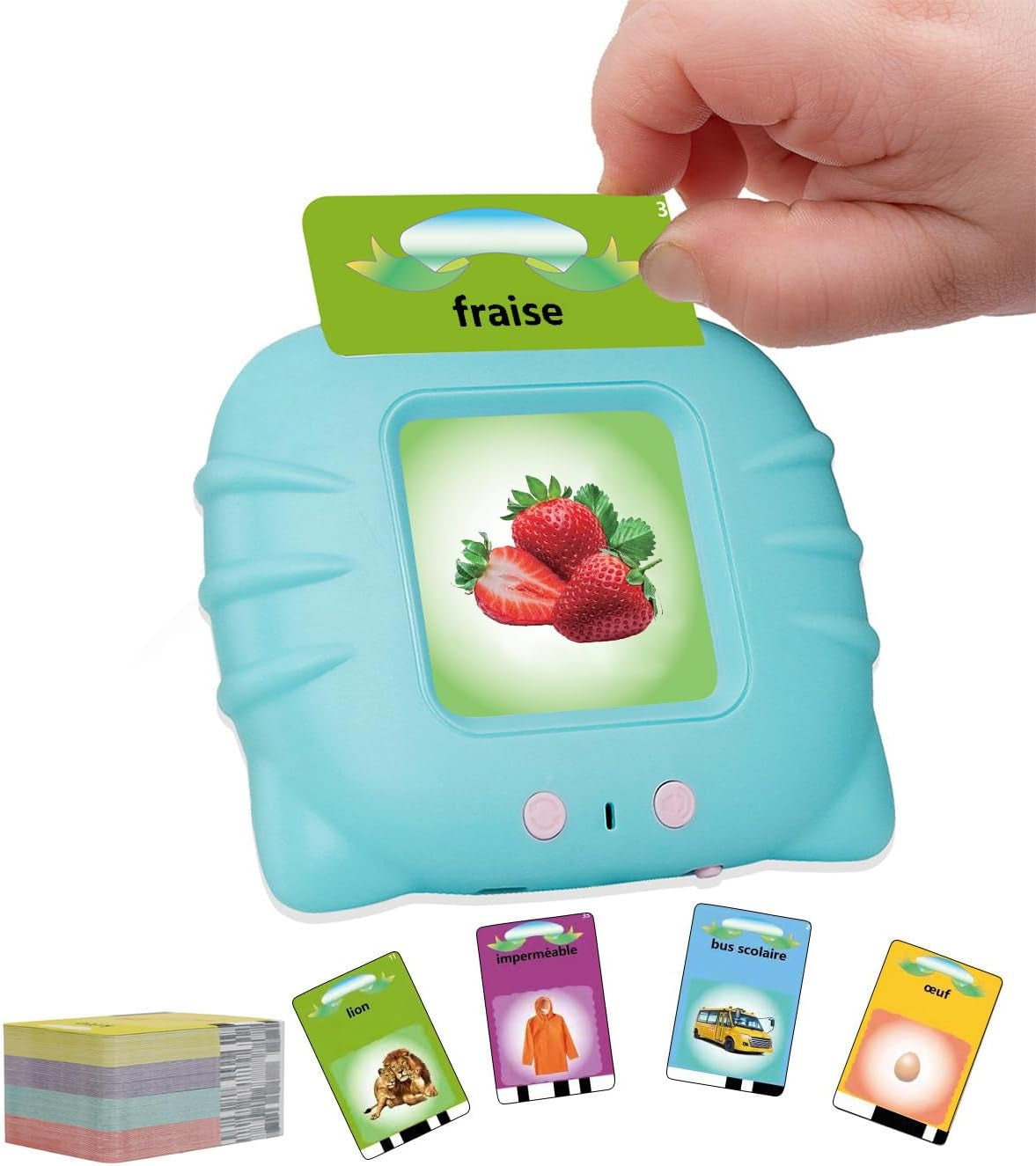 Cartes Éducatives,Flash Jouets Éducatifs Pour Jeunes Enfants De 1 À 6 Ans, Jouets Préscolaires Pour Écouter Et Apprendre 224 Mots (Bleu Français)