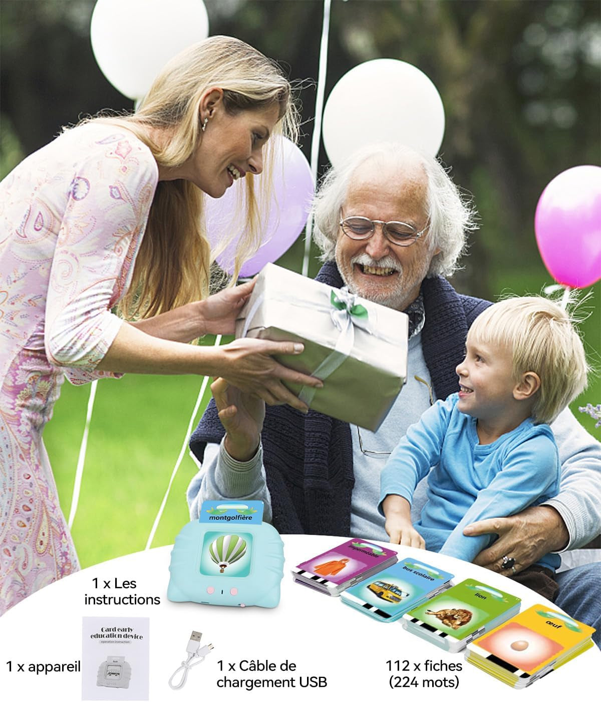 Cartes Éducatives,Flash Jouets Éducatifs Pour Jeunes Enfants De 1 À 6 Ans, Jouets Préscolaires Pour Écouter Et Apprendre 224 Mots (Bleu Français)