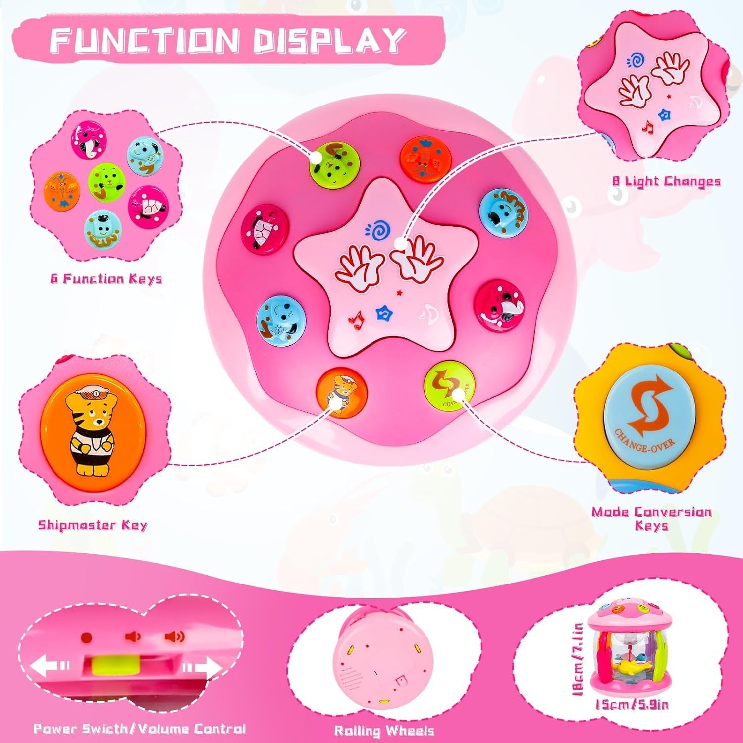 Jouet Musical Pour Bébé De 6 Mois Plus, Avec Musique, Jouet Sensoriel Pour Garçons Et Filles De 12 À 18 Mois, Cadeau D'Apprentissage À Ramper, Rose